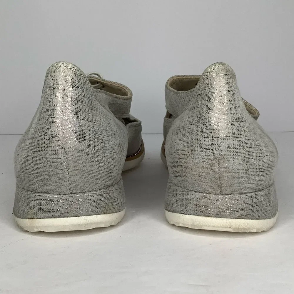 Amalfi by Rangoni Silver Textile/Leather Lace Tie Oxford Women Shoes Sz 7.5